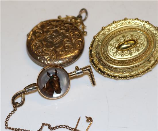 Gold brooch, another & locket (3)